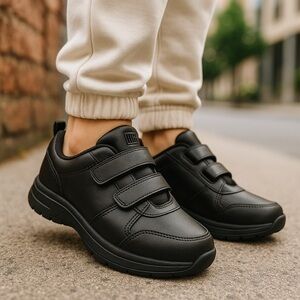 Black Leather Velcro Sneakers Brew Women’s 7 Nee In Box